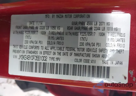 2015 Mazda Cx-5 Sport z USA, uszkodzony, nr VIN JM3KE4BY0F0551002